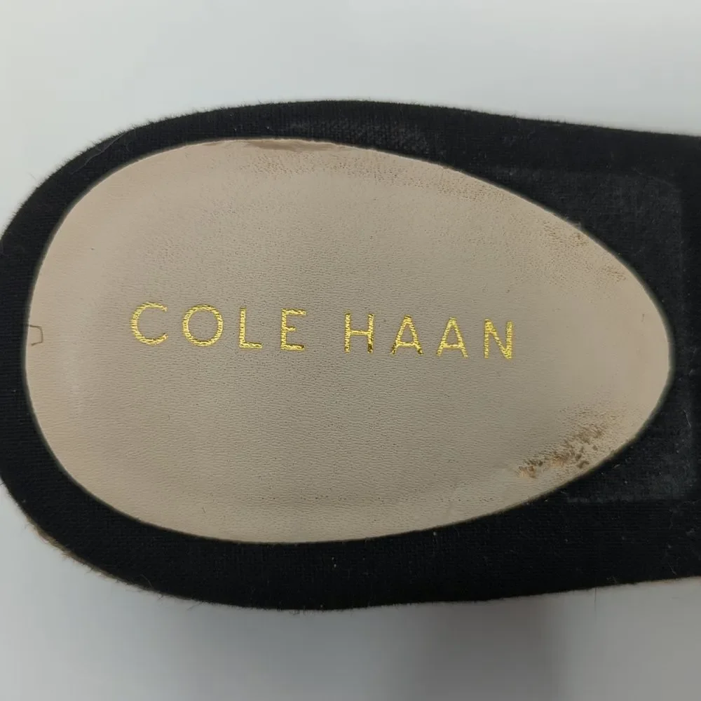 Cole Haan Giselle Espadrille Slide Sandals Black Suede Upper Woven High Heels 8B